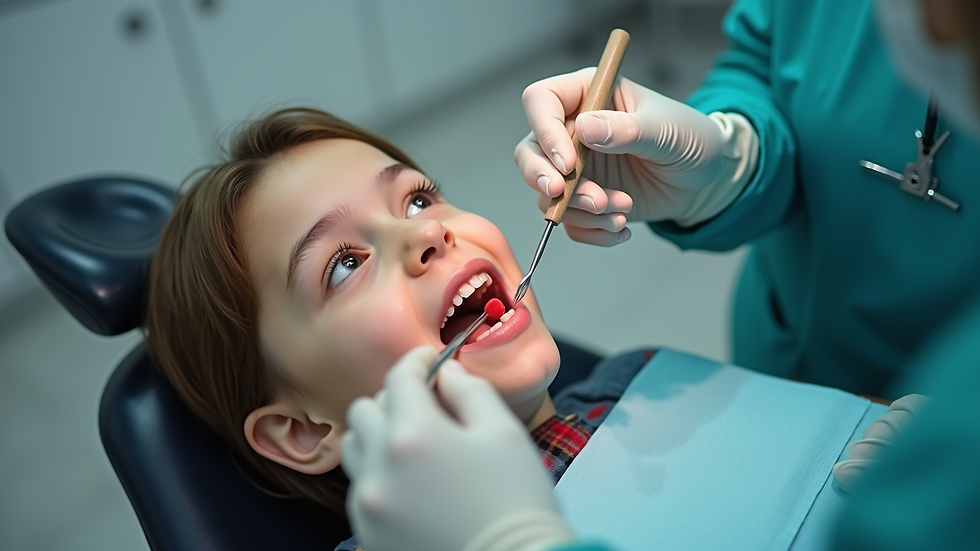 High angle view of a dental hygienist preparing tools for a child’s dental check-up