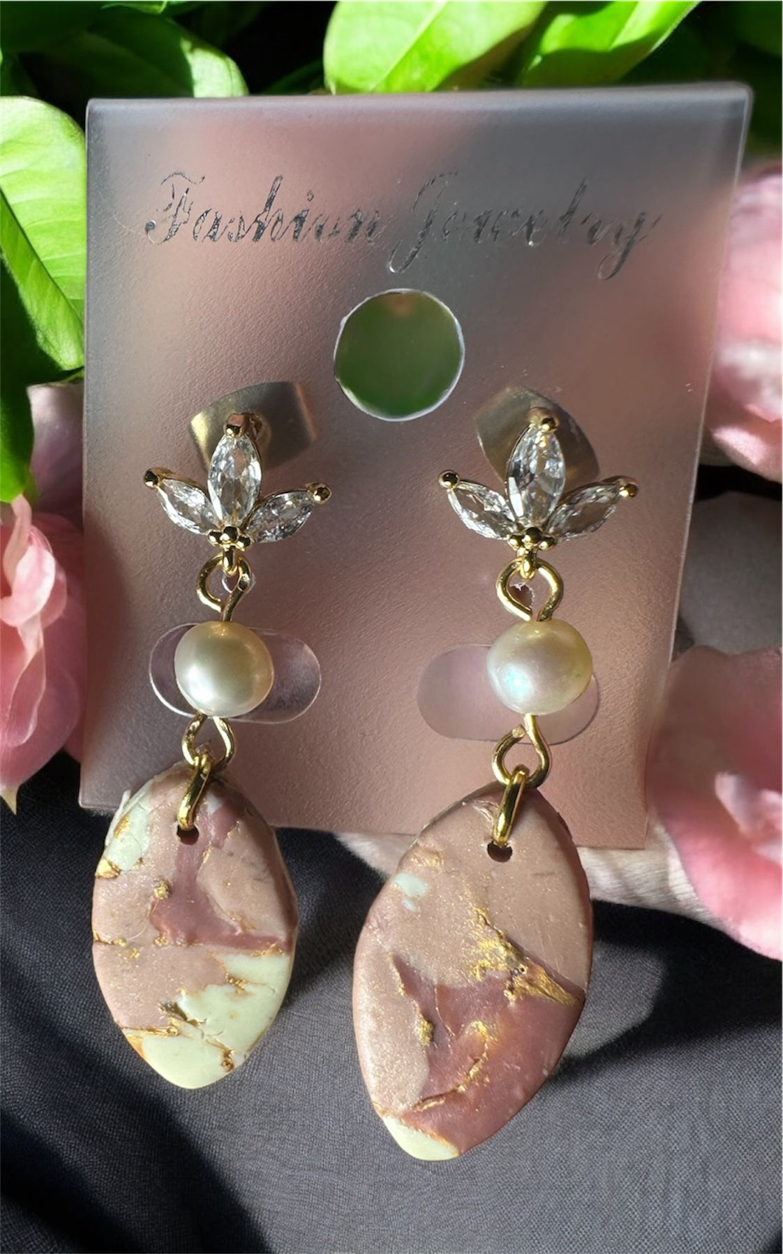 Pearl Pink Marble Earrings