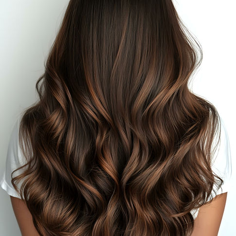 vrouw met lange bruine hairextensionsna behandeling bij sion styling in oosteind