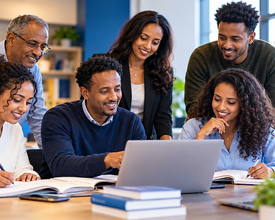 Adult learners studying together