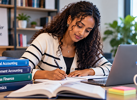 Woman studying accounting