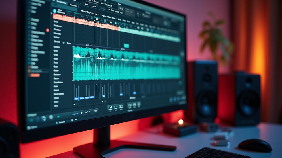 High-angle view of audio editing software on a computer screen