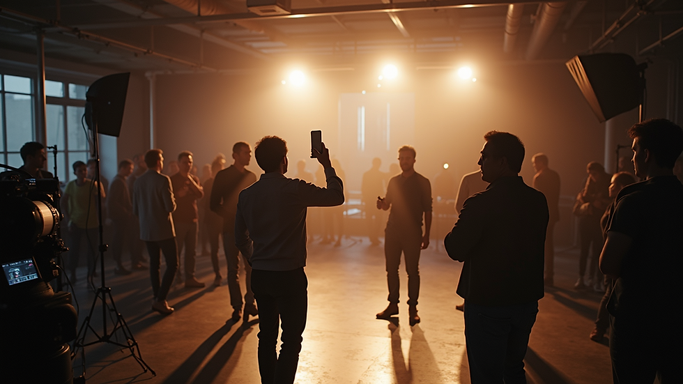 High angle view of a well-lit video production set