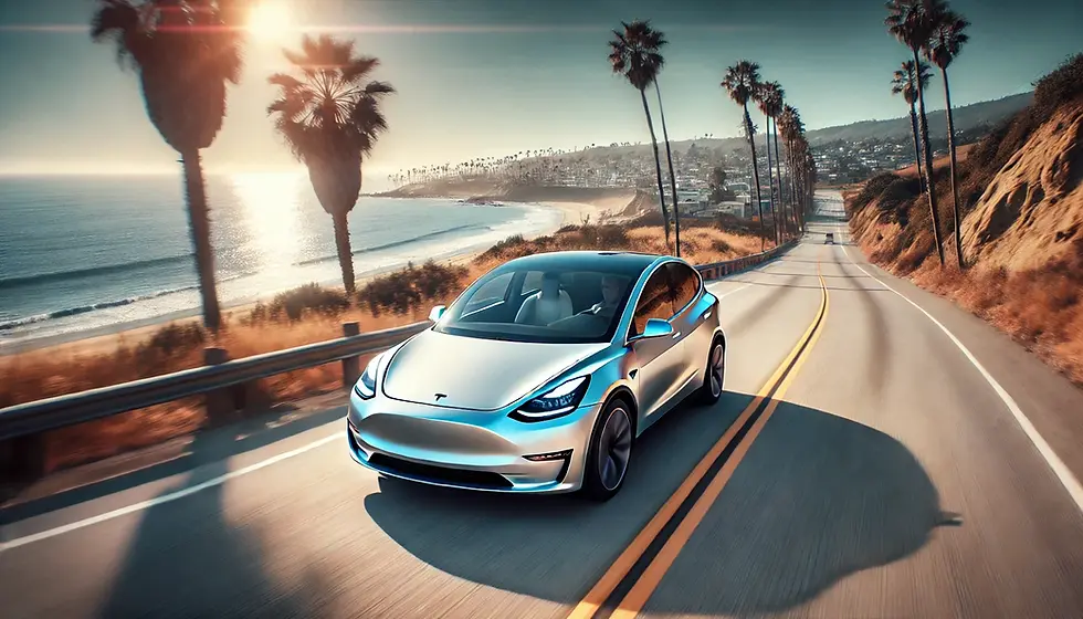 DALL·E 2025-03-20 17.55.43 - A Tesla Model Y driving on a scenic road in San Diego, Califo