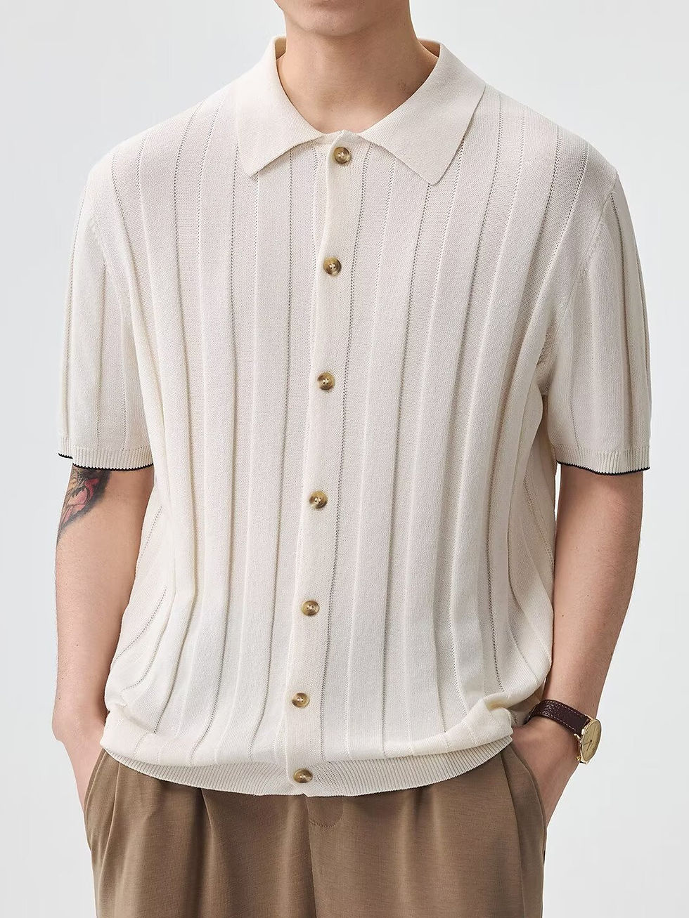 Thumbnail: Jacquard Retro Luxury Knitted Polo Shirt