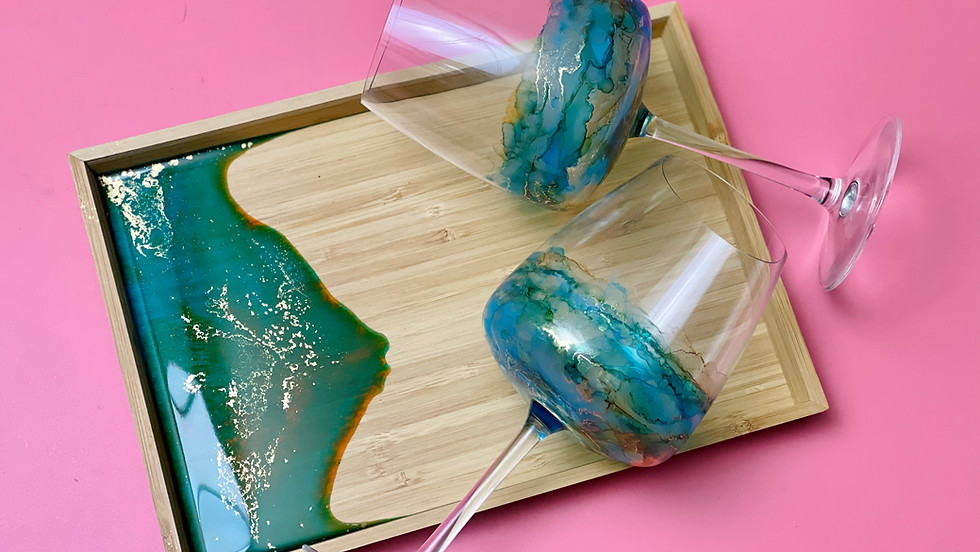 Goodna Studio - Learn to make resin tray + alcohol ink wine glasses!