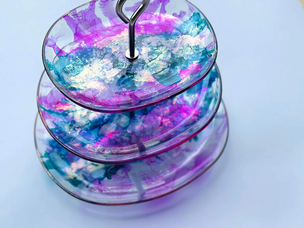 Goodna Studio - Learn to make an alcohol ink decorated, glass high tea stand!