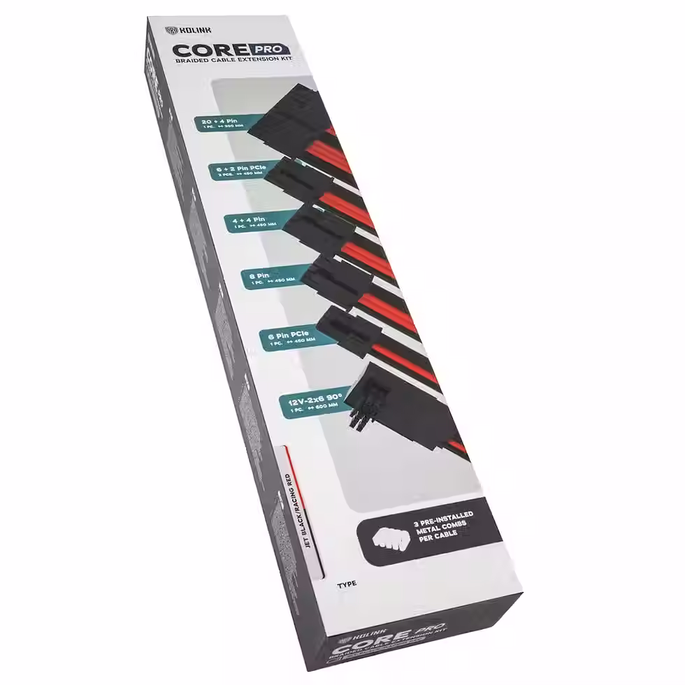 Thumbnail: Kolink Core Pro Braided Cable Extension Kit 12VHWPR Type 2- Jet Black/Racing Red