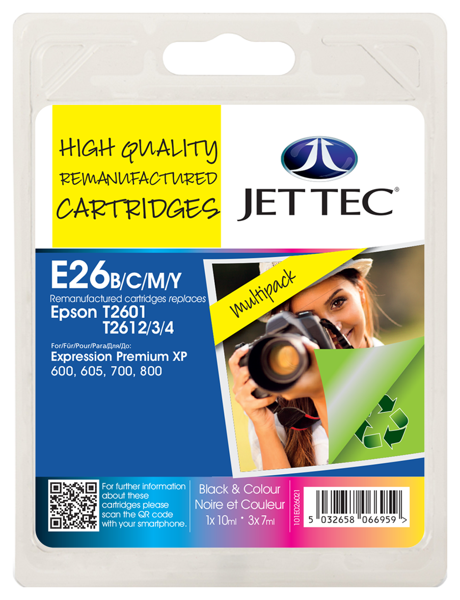 Jet Tec E26 high-quality remanufactured Epson T2601 cartridges