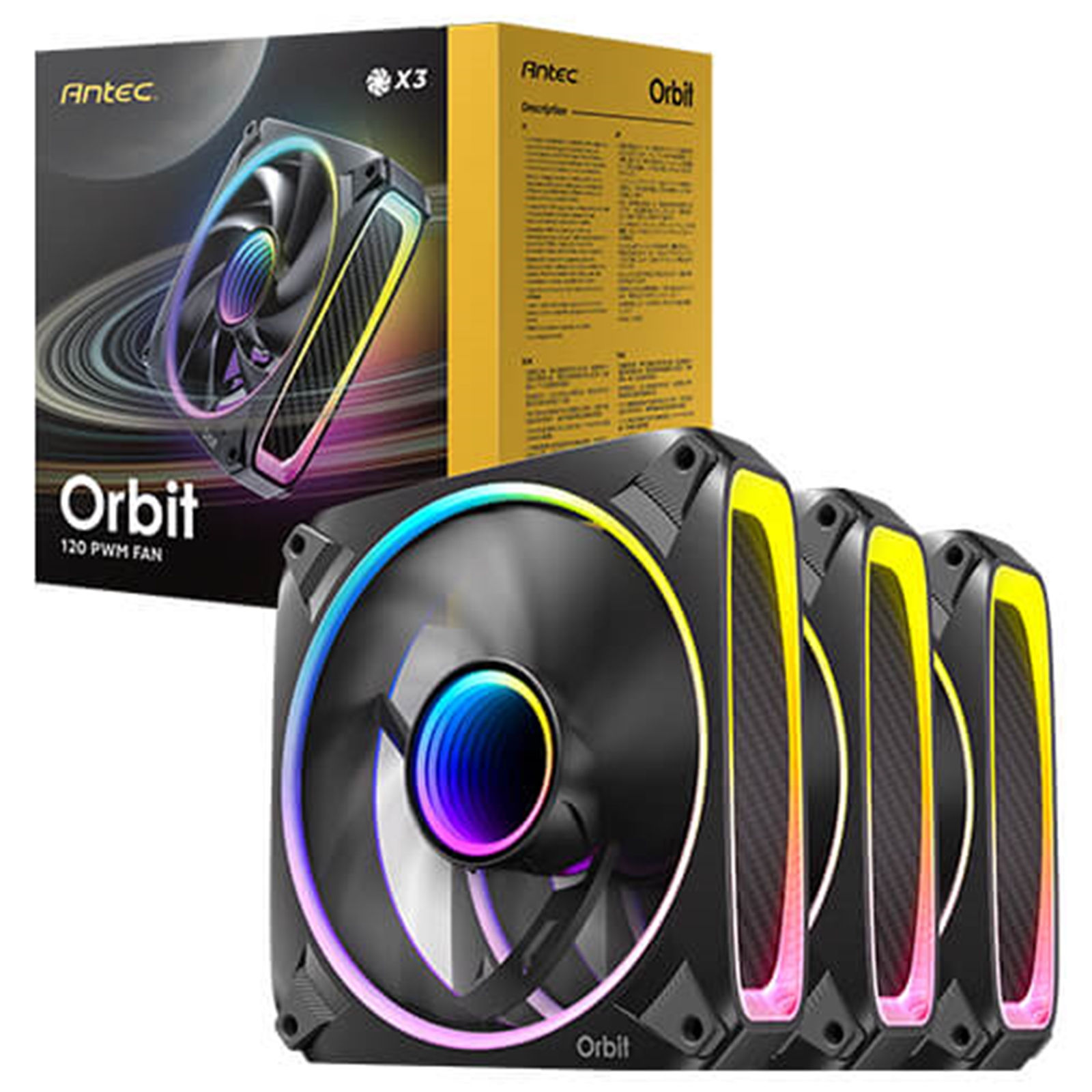 Antec Orbit 120 ARGB 120 mm PWM Fan Triple Pack- 120 mm x 28 mm