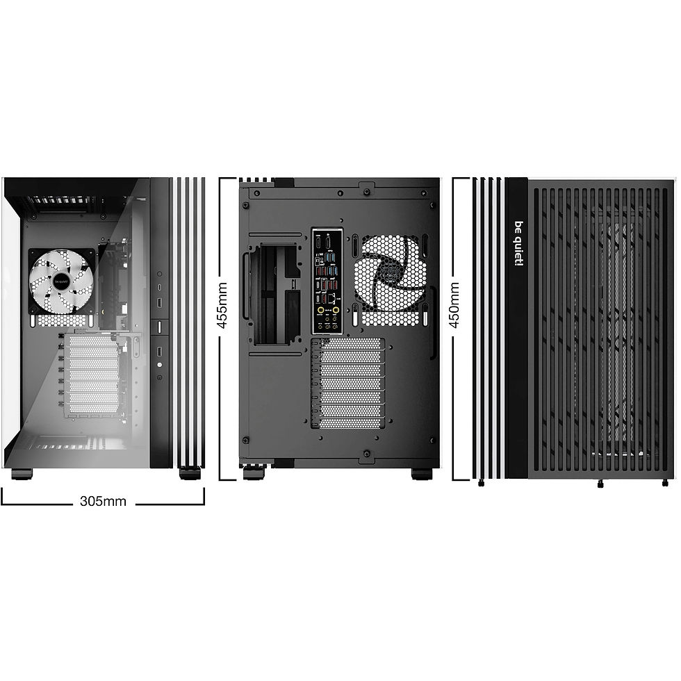 Thumbnail: PC case dimensions: front, side, back views