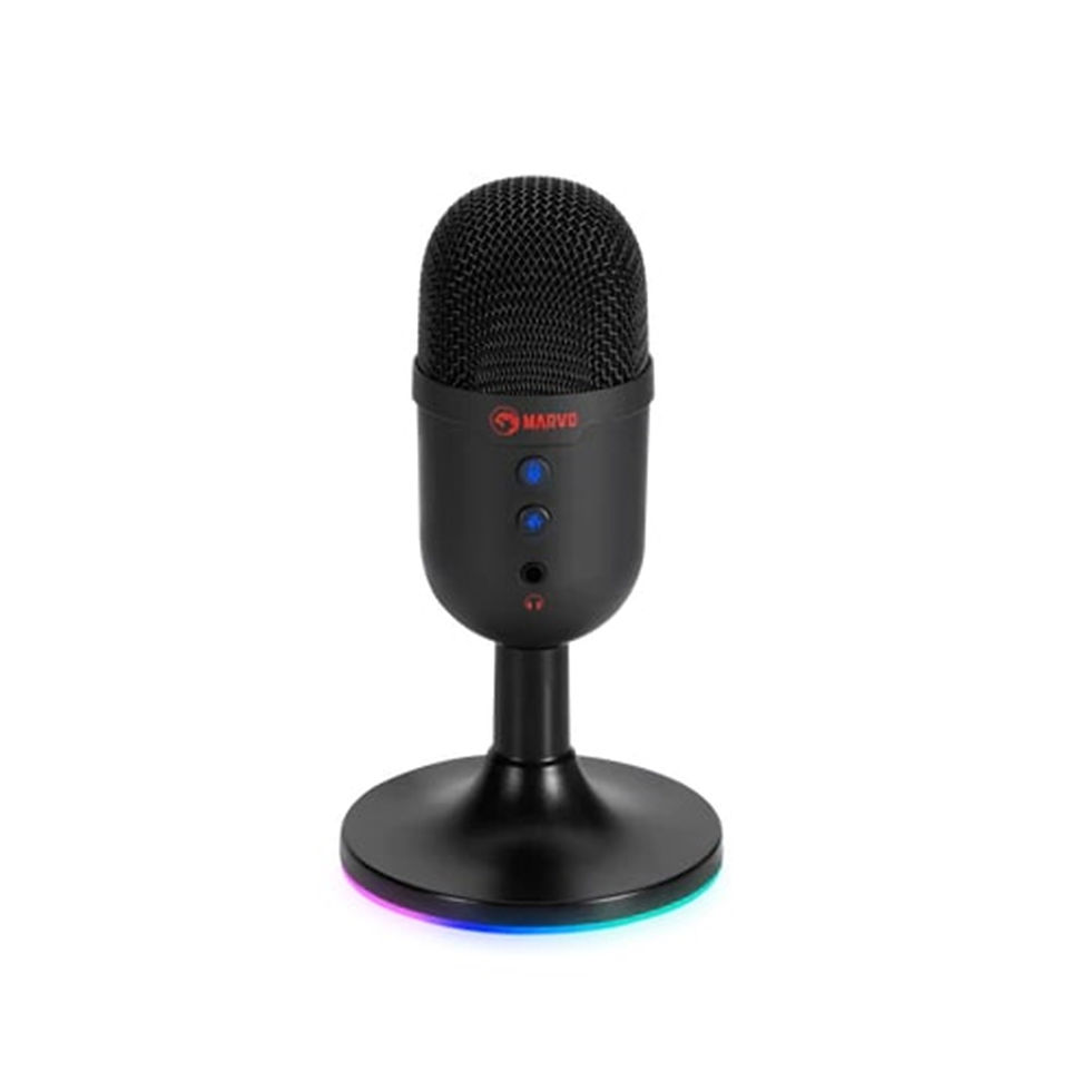 Black desktop microphone with RGB base