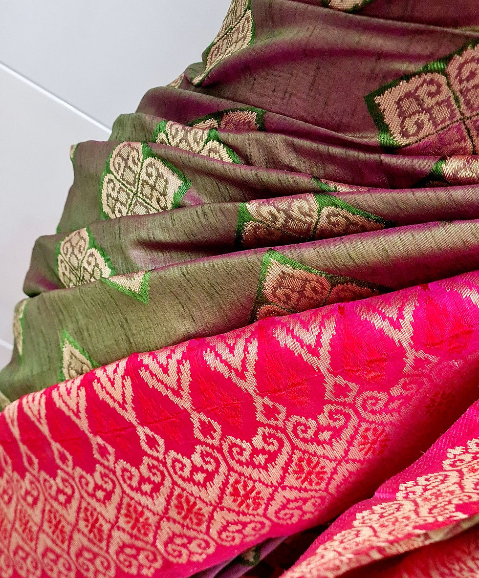 Thumbnail: Purplish Green Soft Linen Silk Saree Dual Tone with Wide Border.