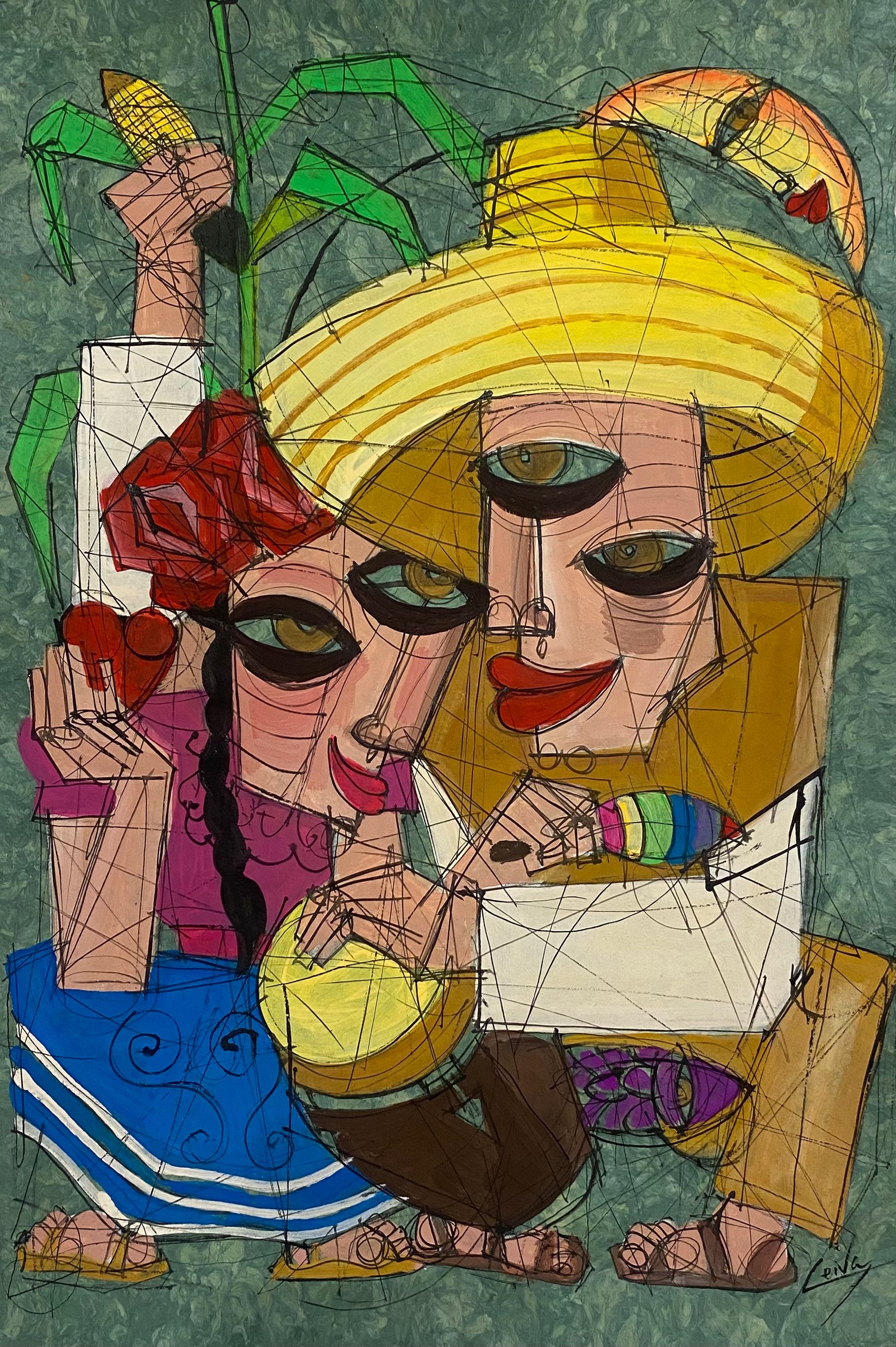 “Mi maraca” - “Mexican cubist" - amate paper- O. Leiva