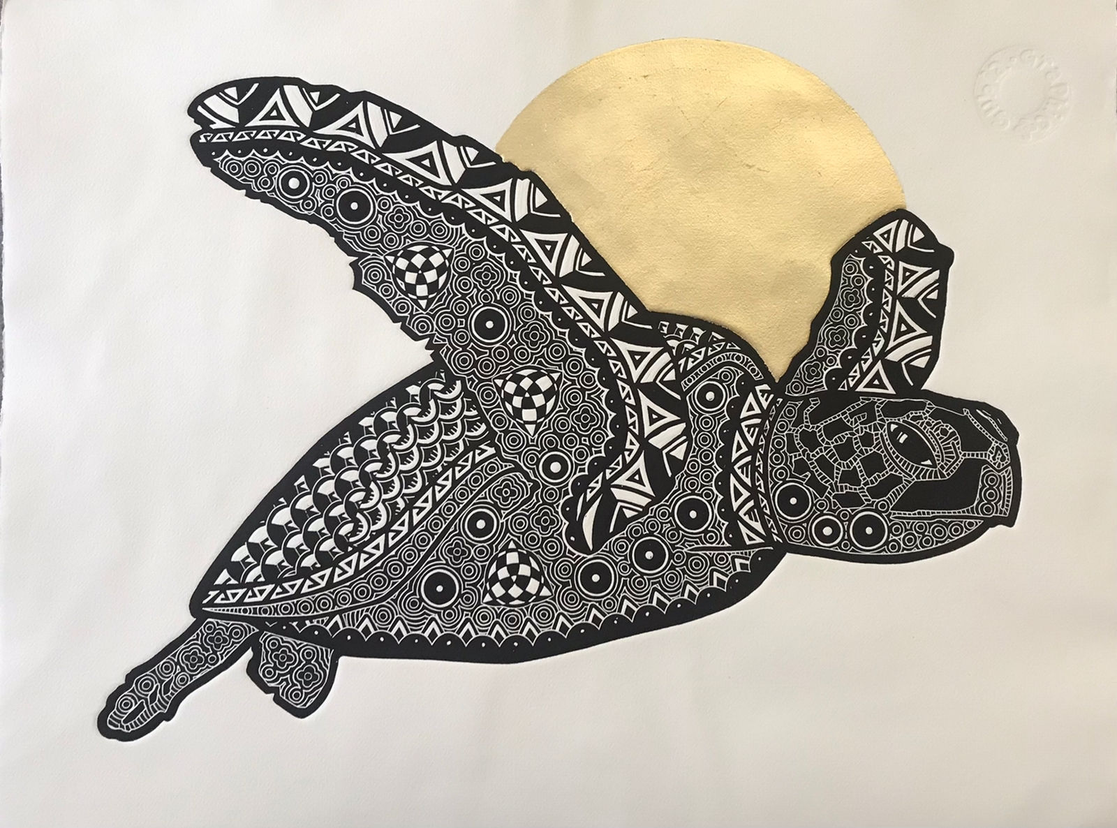 “Turtle S” Engraving on lino - F. Espinoza