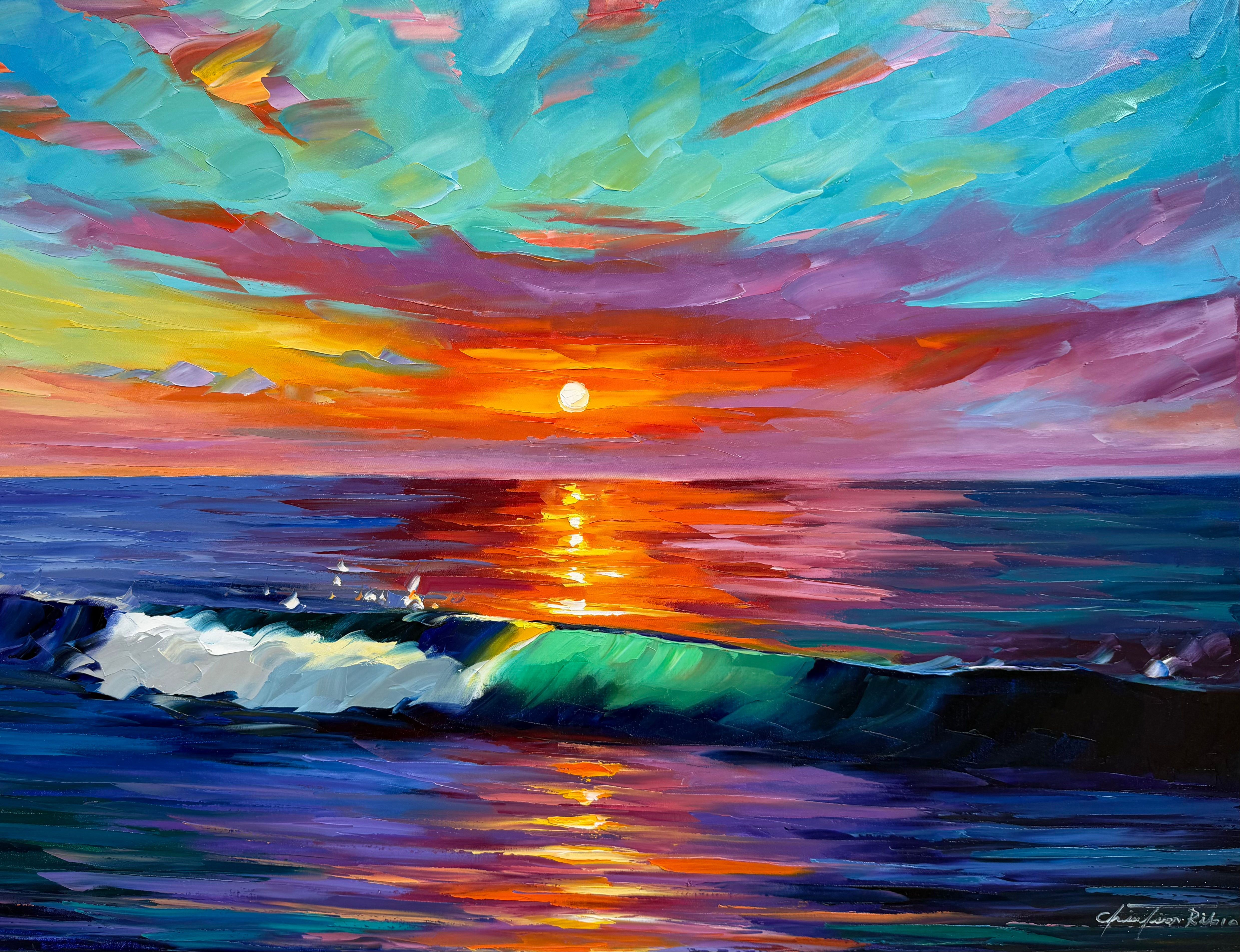 "Atardecer colorido"- Oil on canvas - C. Rubio/ Original painting