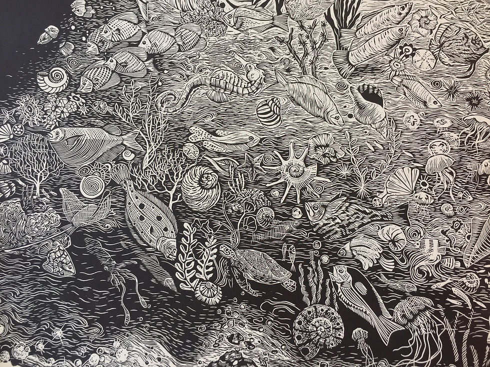 Thumbnail: "Fuego y Mar" - Lino cut - M. Pallares