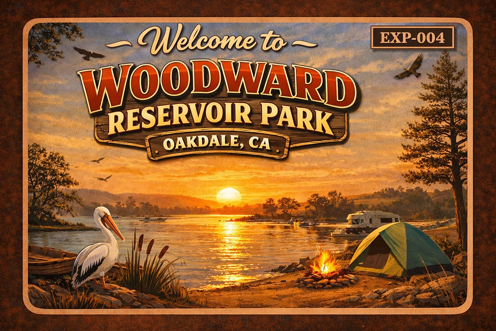 Welcome sign for Woodward Reservoir Park in Oakdale California at sunset, Spartan Race San Jose 2026 Ultra and Trifecta venue