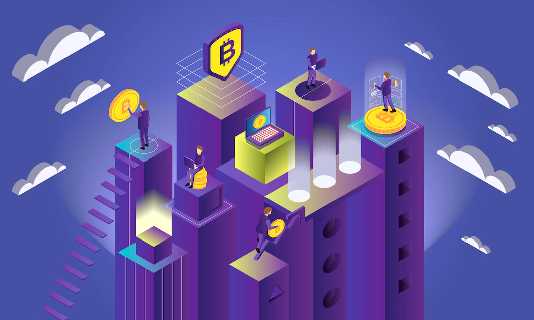 isometric-cryptocurrency-concept-with-bitcoins-people-mining-3d-vector-illustration_1284-2
