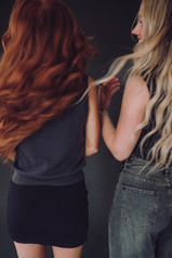 Brand photography for hair extension artists Peyton and Taylor at Stewart & Co. Studio in Carmel, Indiana, capturing the launch of their independent beauty brands.