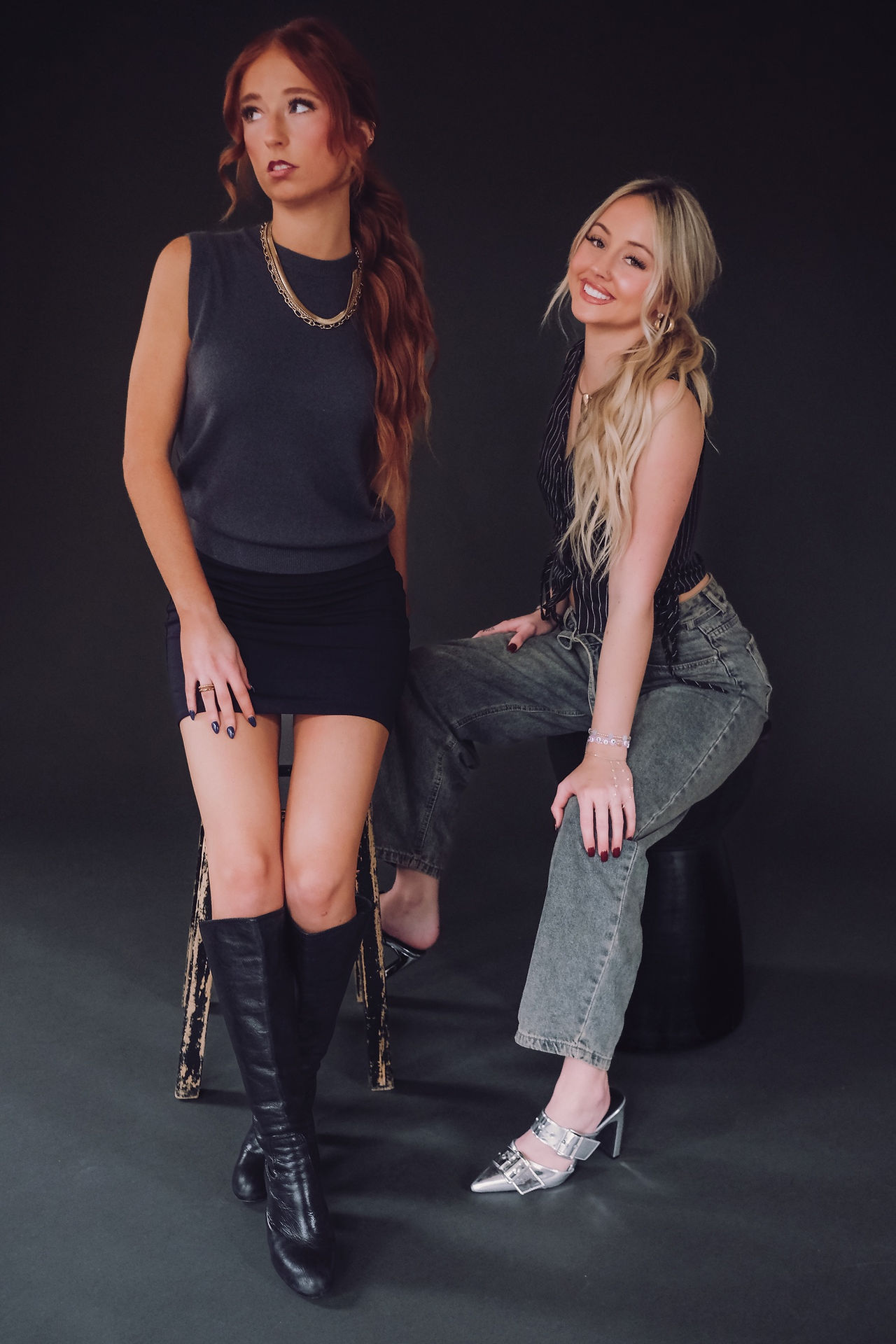 Brand photography for hair extension artists Peyton and Taylor at Stewart & Co. Studio in Carmel, Indiana, capturing the launch of their independent beauty brands.