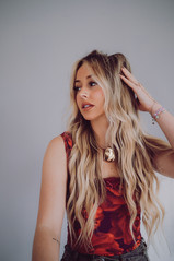 Brand photography for hair extension artists Peyton and Taylor at Stewart & Co. Studio in Carmel, Indiana, capturing the launch of their independent beauty brands.