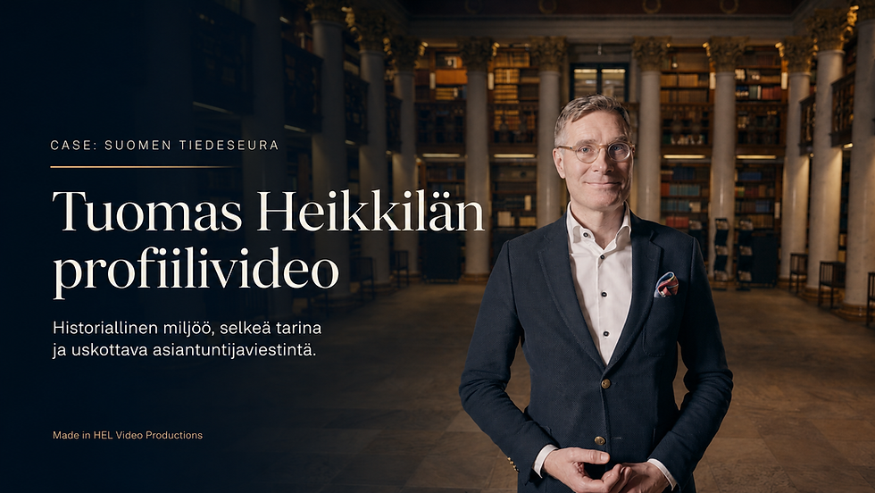 Professori Tuomas Heikkilä Kansalliskirjastossa Helsingissä Suomen Tiedeseuran profiilivideon kuvauksissa.