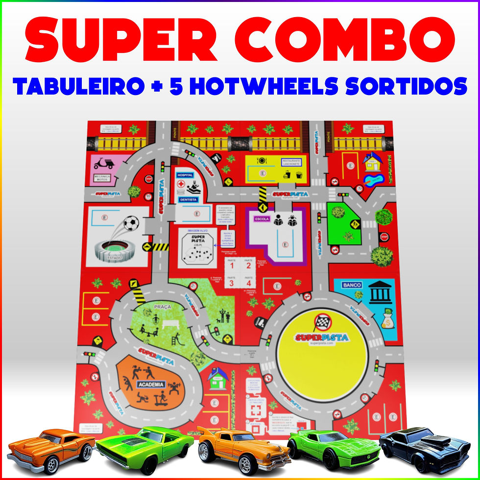 TABULEIRO SUPERPISTA + 5 CARRINHOS HOTWHEELS SORTIDOS