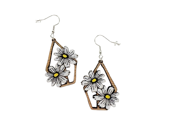 boucles d'oreilles en bois fleurs boucles d'oreilles marguerite boucles d'oreilles fantaisie pas cher