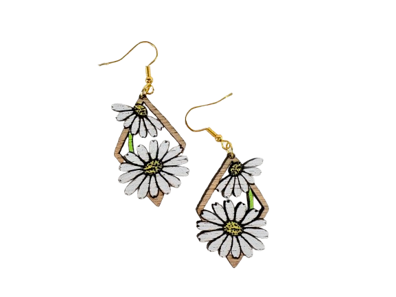 Miniature : boucles d'oreilles en bois fleurs boucles d'oreilles marguerite boucles d'oreilles fantaisie pas cher
