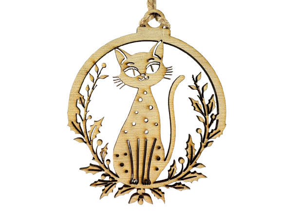suspension de noel en bois chat décoration de noel chat