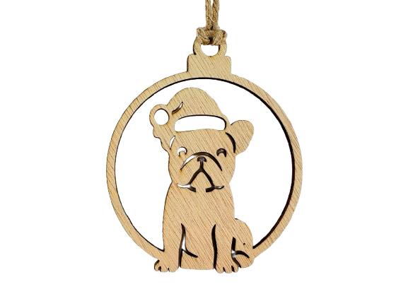 suspension de noel en bois chien bouledogue décoration de noel chien bouledogue