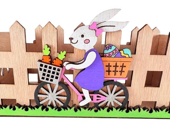 panier de paques lapin et vélo décoration de paques en bois moderne