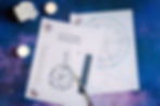 birth chart on a cosmic background with lit candles and crystals