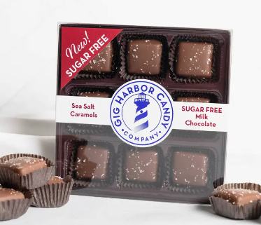 Sugar Free Caramels -Dark or Milk Chocolate Sea Salt - by Gig Harbor Candy Co