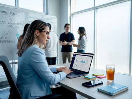 Ecommerce manager reviewing CRM dashboard in office