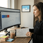 Business owner reviewing digital advertising dashboard