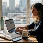 Entrepreneur creating marketing plan at kitchen table