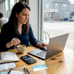 Small business owner reviewing advertising results