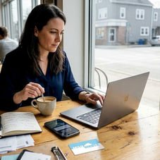 Small business owner reviewing advertising results