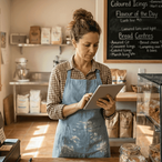 Bakery owner updating website content marketing
