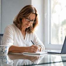 Small business owner planning advertising campaign