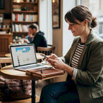 Small business owner posting on social media