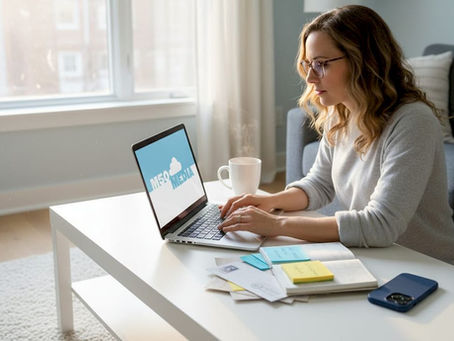 Small business owner emailing in kitchen