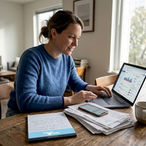 Ecommerce owner multitasking with social media tools