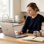 Small business owner at home ecommerce workspace