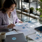 Businesswoman reviewing business scaling strategy documents