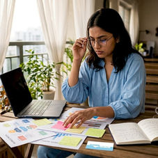 Entrepreneur reviewing business model diagrams