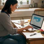 Small business owner building brand at kitchen table