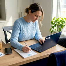 Small business owner analyzing online ads at home